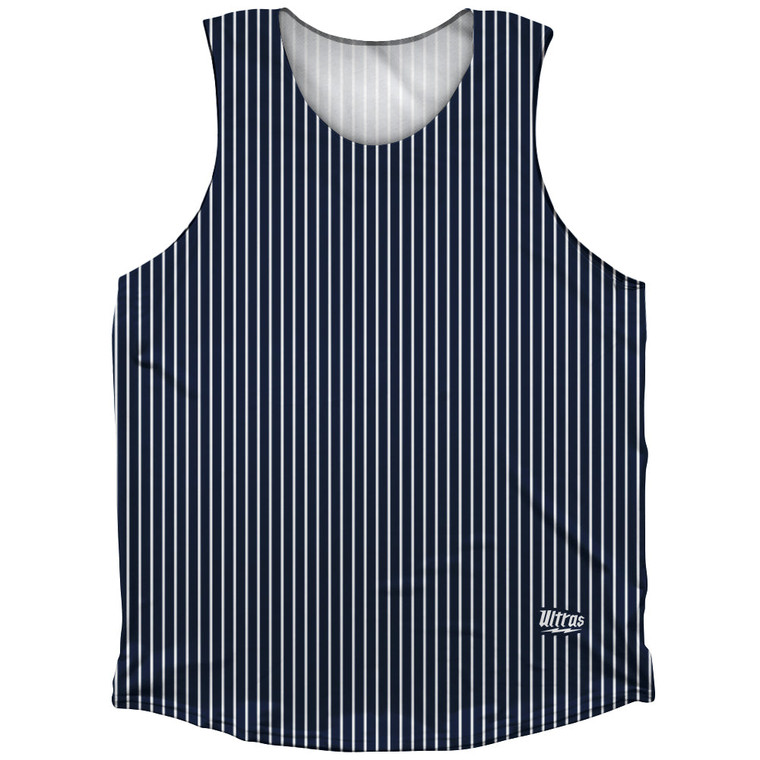 Pinstripes Athletic Tank Top - Blue Navy and White