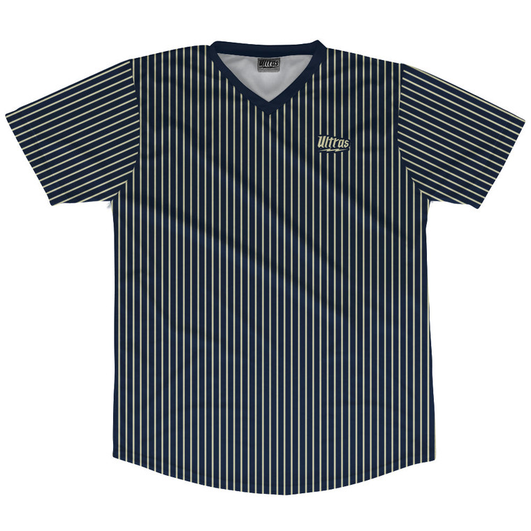 Pinstripes Soccer Jersey Made In USA - Blue Navy and Vegas Gold
