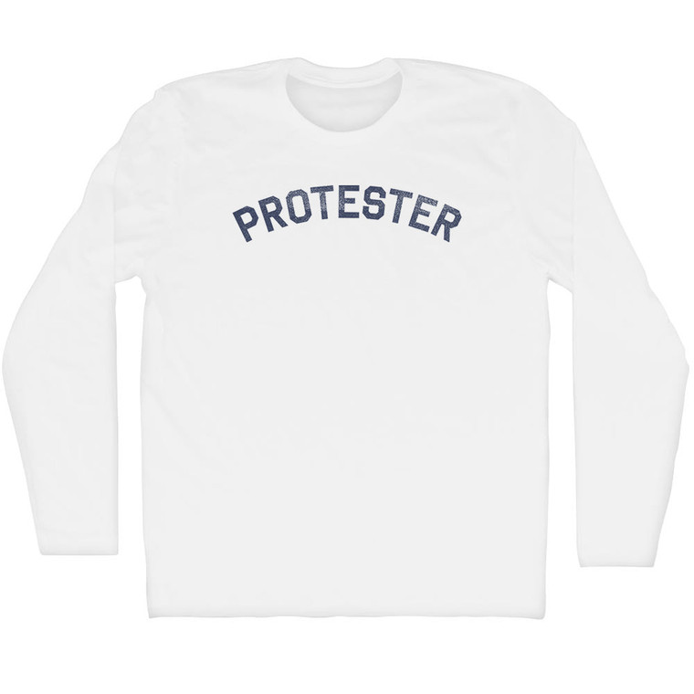 Protester Adult Cotton Long Sleeve T-shirt - White