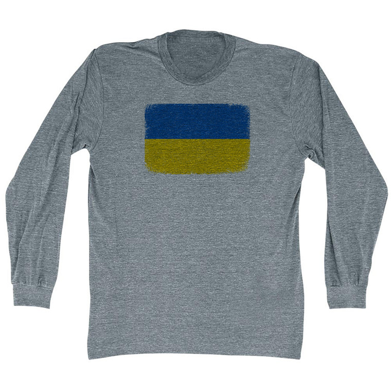 Ukraine Flag Distressed Adult Tri-Blend Long Sleeve T-shirt - Athletic Grey