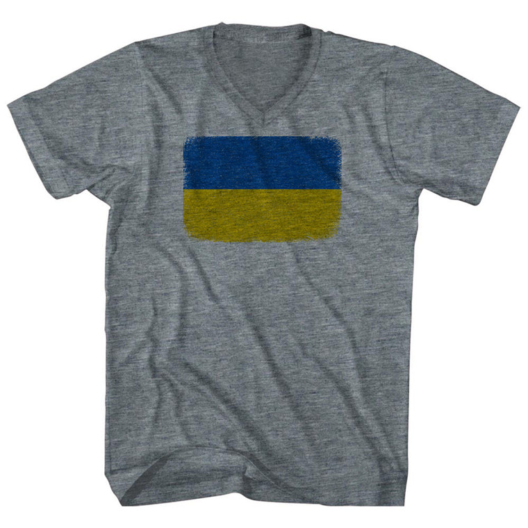 Ukraine Flag Distressed Adult Tri-Blend V-neck T-shirt - Athletic Grey