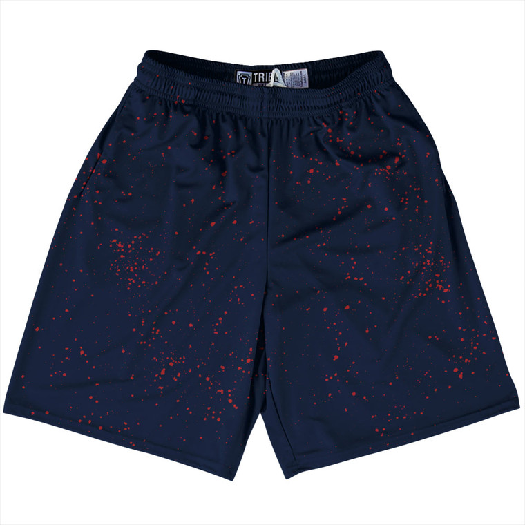 Splatter Lacrosse Shorts Made In USA - Blue Navy and Red Dark