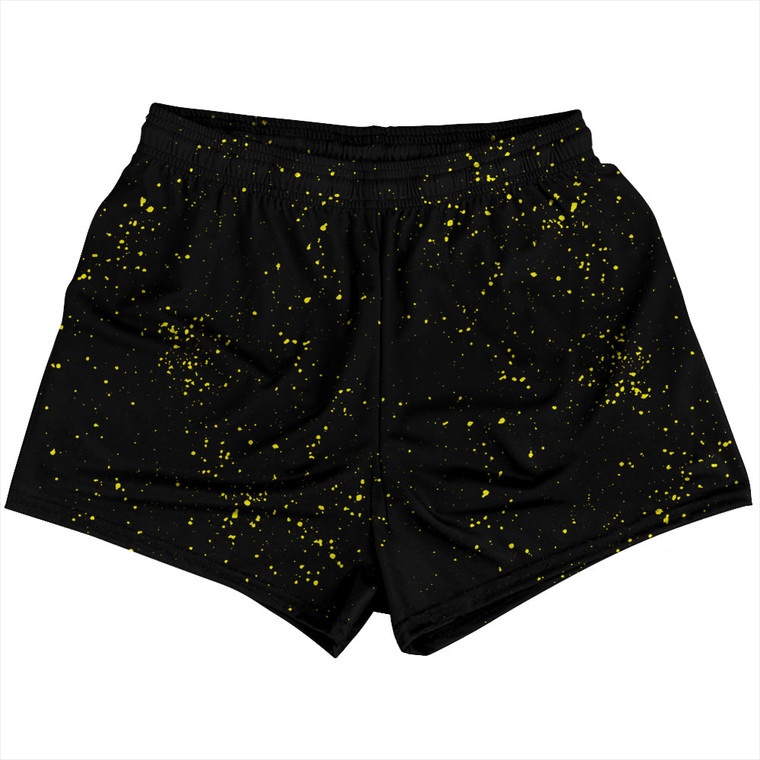 Splatter Womens & Girls Sport Shorts End Made In USA - Black and Yellow