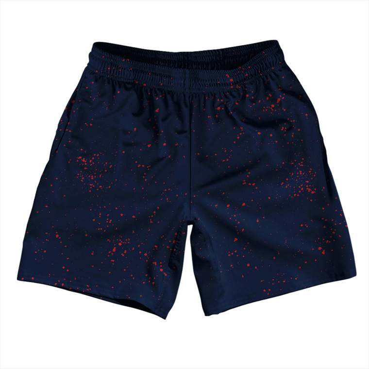 Splatter Soccer Shorts Made In USA - Blue Navy and Red Dark