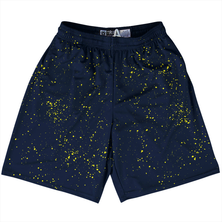 Splatter Lacrosse Shorts Made In USA - Blue Navy and Yellow Bright