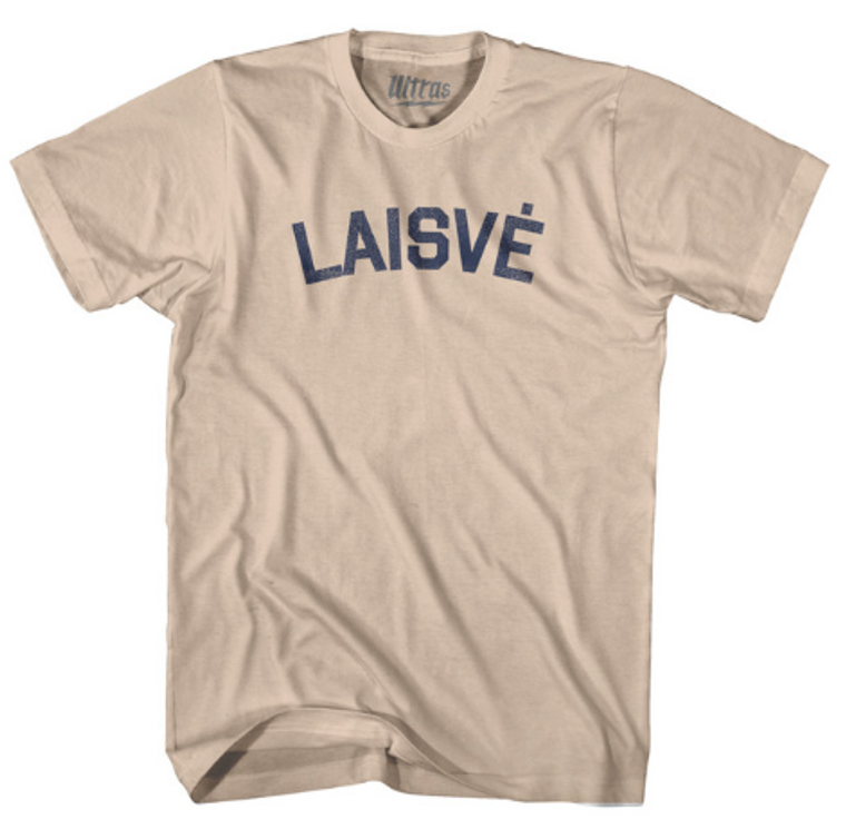 ADULT LARGE- Freedom Collection Lithuanian 'Laisve' Adult Cotton T-Shirt - Creme- Final Sale Z66