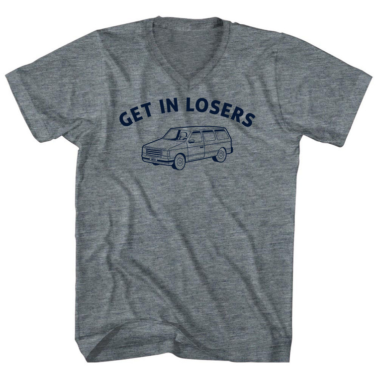 Get In Losers Mini Van Adult Tri-Blend V-neck T-shirt - Athletic Grey