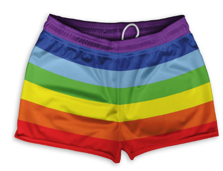 ADULT X-LARGE- Rainbow Shorty Short Gym Shorts 2.5"Inseam Made in USA - Rainbow- Final Sale SXL3