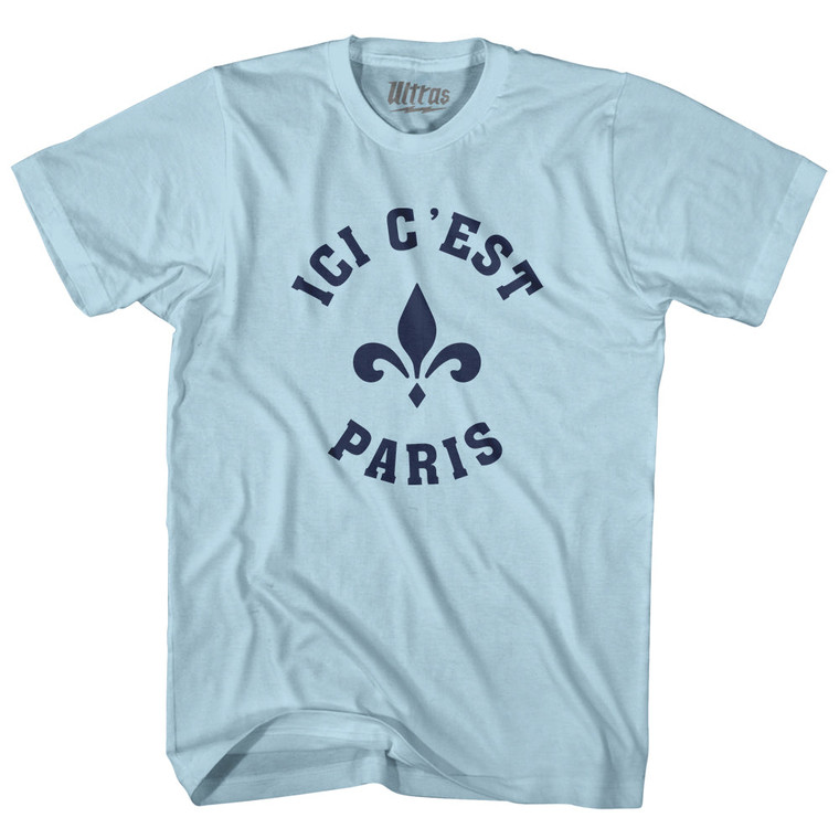 ICI C'est Paris Fleur De Lis Soccer Adult Cotton T-shirt - Light Blue