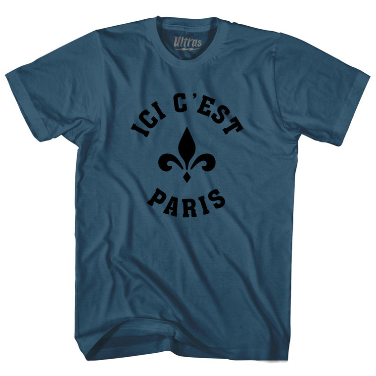 ICI C'est Paris Fleur De Lis Soccer Adult Cotton T-shirt - Lake Blue