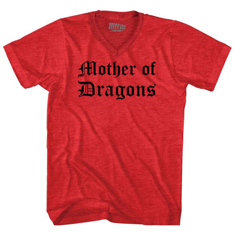 Mother Of Dragons Adult Tri-Blend V-neck T-shirt - Athletic Red