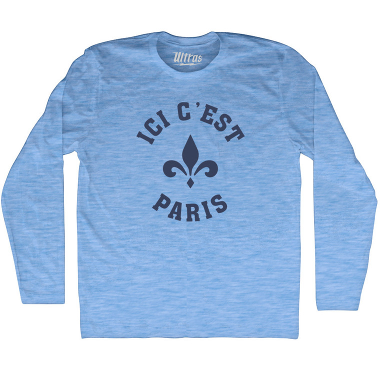 ICI C'est Paris Fleur De Lis Soccer Adult Cotton Long Sleeve T-shirt - Athletic Blue