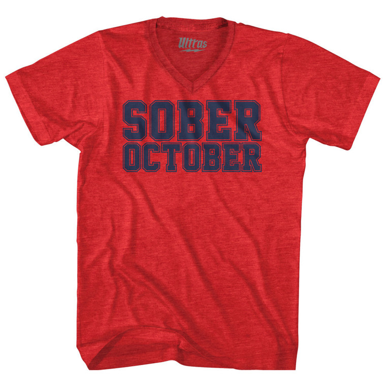 Sober October Adult Tri-Blend V-neck T-shirt - Athletic Red