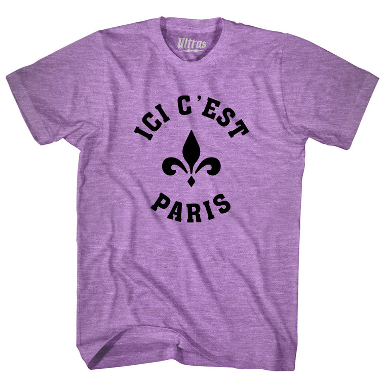 ICI C'est Paris Fleur De Lis Soccer Adult Tri-Blend T-shirt - Athletic Purple