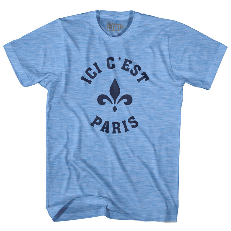 ICI C'est Paris Fleur De Lis Soccer Adult Tri-Blend T-shirt - Athletic Blue