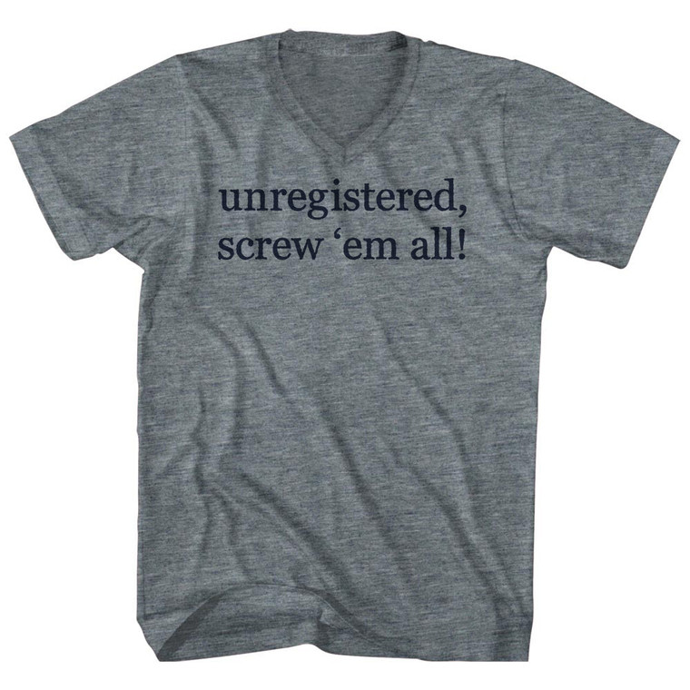 Unregistered, Screw Them All! Rage Font Tri-Blend V-neck Womens Junior Cut T-shirt - Athletic Grey