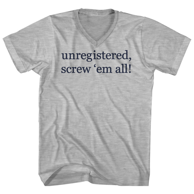 Unregistered, Screw Them All! Rage Font Adult Cotton V-neck T-shirt - Grey Heather
