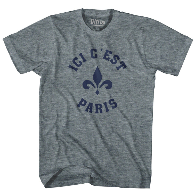 ICI C'est Paris Fleur De Lis Soccer Adult Tri-Blend T-shirt - Athletic Grey