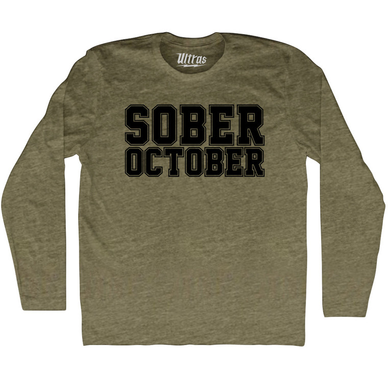 Sober October Adult Tri-Blend Long Sleeve T-shirt - Athletic Military Green