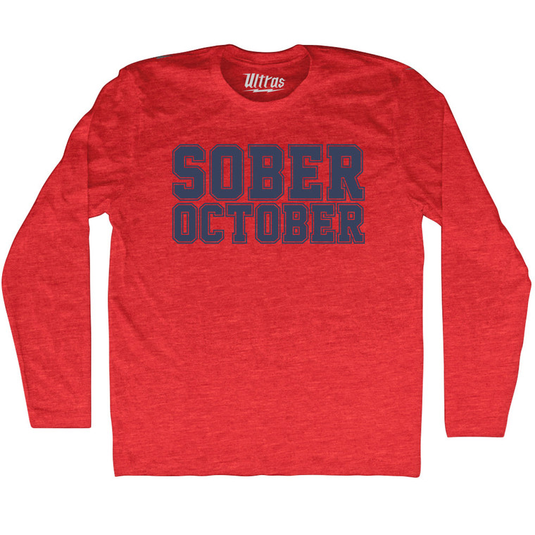 Sober October Adult Tri-Blend Long Sleeve T-shirt - Athletic Red