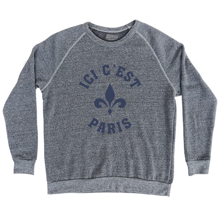 ICI C'est Paris Fleur De Lis Soccer Adult Tri-Blend Sweatshirt - Athletic Grey