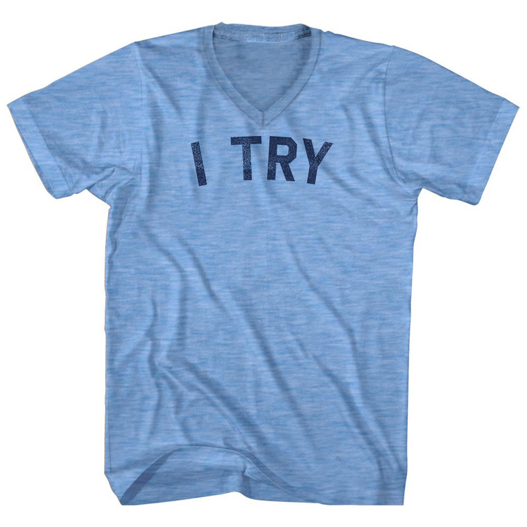 I Try Adult Tri-Blend V-neck T-shirt Athletic Blue
