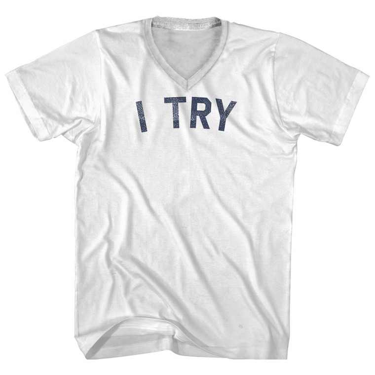 I Try Adult Cotton V-neck T-shirt White