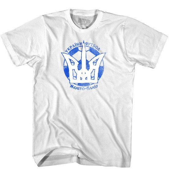 Adult Small - Ukraine "Blue" Soccer Crest Adult Cotton T-shirt - White - Final Sale Z481