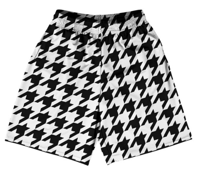 ADULT X-LARGE- Black And White Houndstooth Lacrosse Shorts Made In USA- Final Sale ZT42