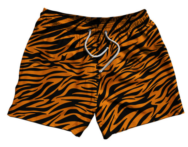 ADULT SMALL- New Tiger Patten 5" Swim Shorts Made in USA - Orange Black- Final Sale ZT42