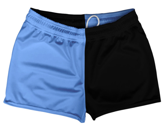 ADULT MEDIUM- Blue Carolina And Black Quad Color Shorty Short Gym Shorts 2.5" Inseam Made In USA- Final Sale ZT42