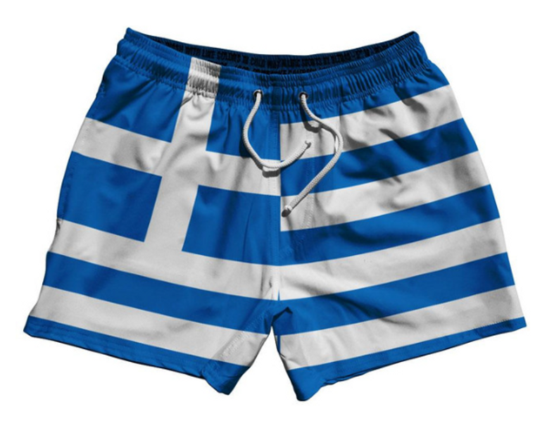ADULT X-LARGE- Greece Country Flag 5" Swim Shorts Made in USA-Blue White- Final Sale ZT41