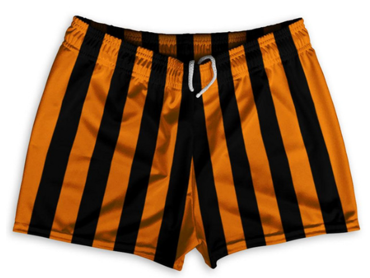 ADULT MEDIUM- Tennessee Orange & Black Vertical Stripe Shorty Short Gym Shorts 2.5" Inseam Made In USA - Tennessee Orange & Black- Final Sale ZT44