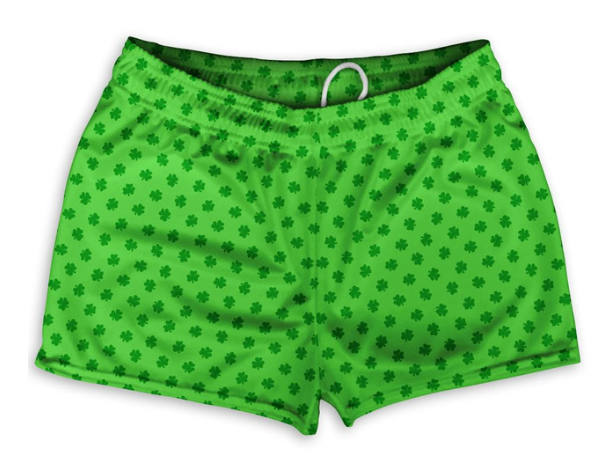 ADULT MEDIUM- Ireland Irish Shamrock Clovers Shorty Shorts Gym Shorts 2.5" Inseam Made in USA - Green- Final Sale ZT44