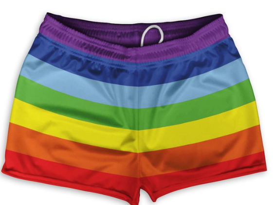 ADULT MEDIUM- Rainbow Shorty Short Gym Shorts 2.5"Inseam Made in USA - Rainbow- Final Sale ZT44