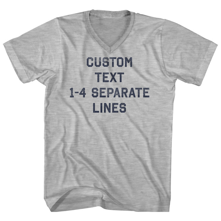 Custom Flat Text 1-4 Separate Lines Adult Cotton V-Neck T-Shirt - Grey Heather