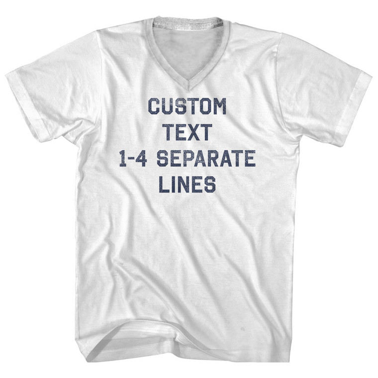 Custom Flat Text 1-4 Separate Lines Adult Cotton V-Neck T-Shirt - White