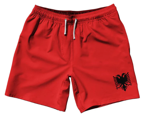 ADULT 4X-LARGE- Albania Country Flag 7.5" Swim Shorts- Final Sale ZT981
