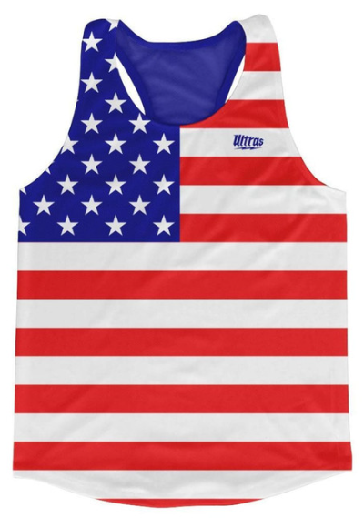 YOUTH X-LARGE- United States Country American Flag Running Tank Top Racerback Track and Cross Country Singlet Jersey Made In USA - Royal Blue- Final Sale T2
