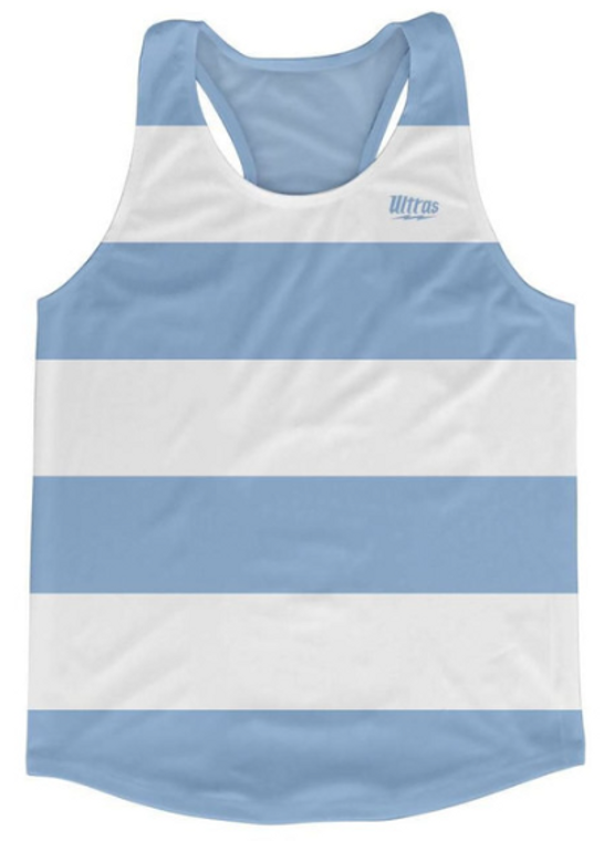 YOUTH X-LARGE- Carolina Blue & White Striped Running Tank Top Racerback Track and Cross Country Singlet Jersey Made In USA-Blue & White- Final Sale T2