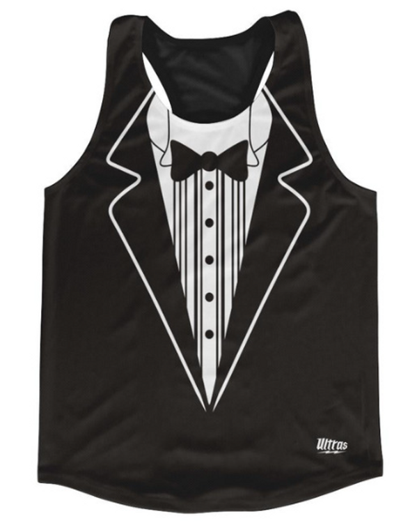 ADULT MEDIUM- Classic Black Tuxedo Running Tank Top Racerback Track and Cross Country Singlet Jersey Made In USA - Classic Black- Final Sale T2