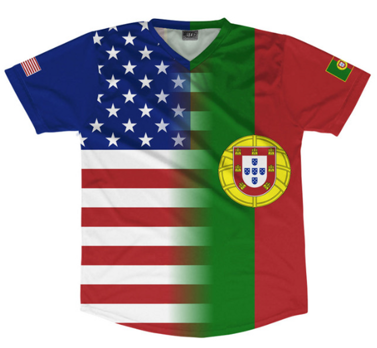 YOUTH X-LARGE- American Flag And Portugal Flag Combination Soccer Jersey Made In USA- Final Sale J2