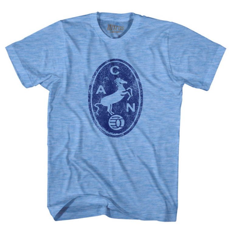Adult Medium - Napoli Vintage Horse Soccer Crest Adult Tri-Blend T-shirt Athletic Blue - Final Sale Z4