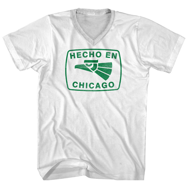 Hecho En Chicago Eagle Adult Cotton V-neck T-shirt - White