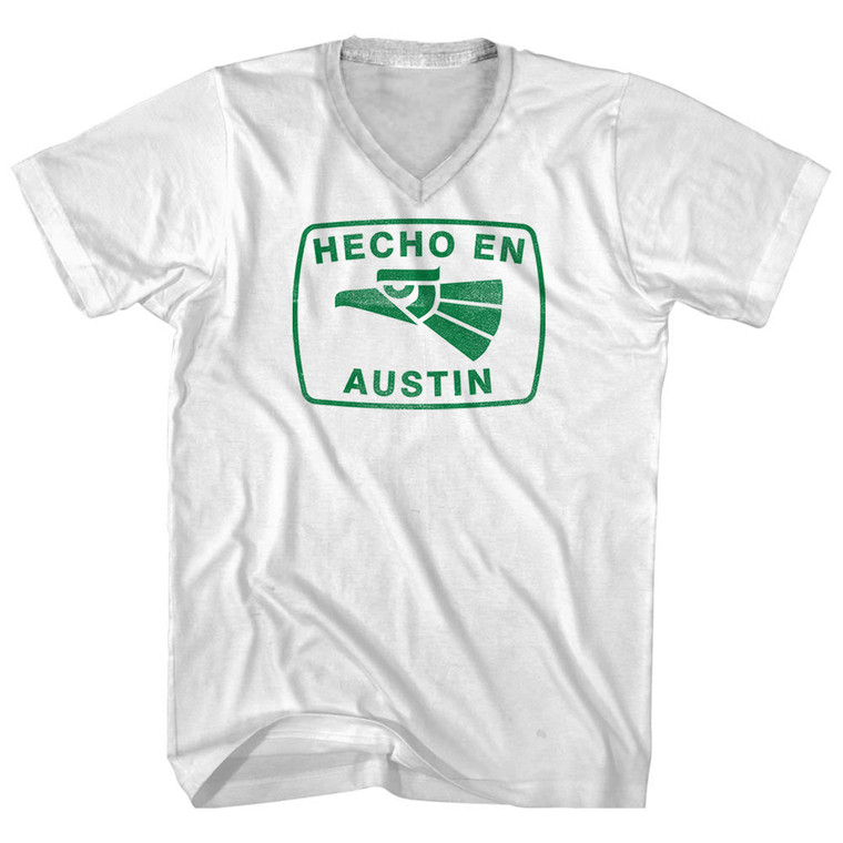 Hecho En Austin Eagle Adult Cotton V-neck T-shirt - White