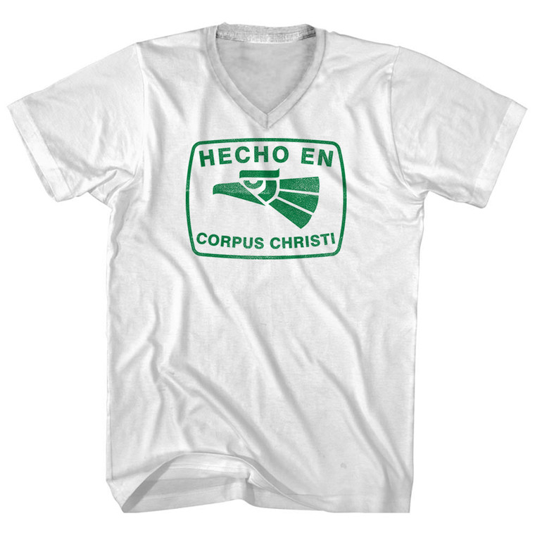 Hecho En Corpus Christi Eagle Adult Cotton V-neck T-shirt - White