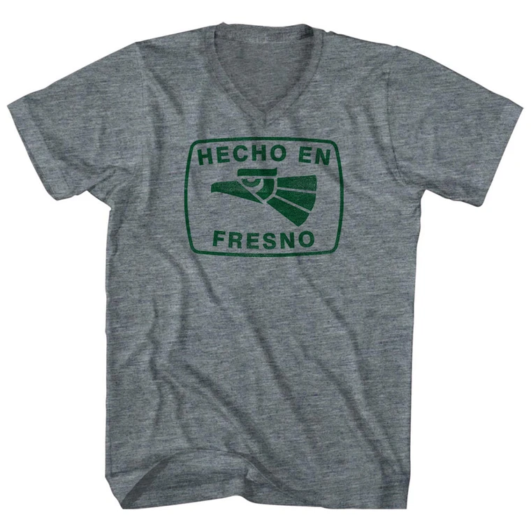 Hecho En Fresno Eagle Tri-Blend V-neck Womens Junior Cut T-shirt - Athletic Grey