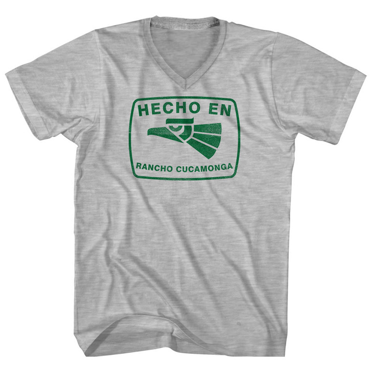 Hecho En Rancho Cucamonga Eagle Adult Cotton V-neck T-shirt - Grey Heather