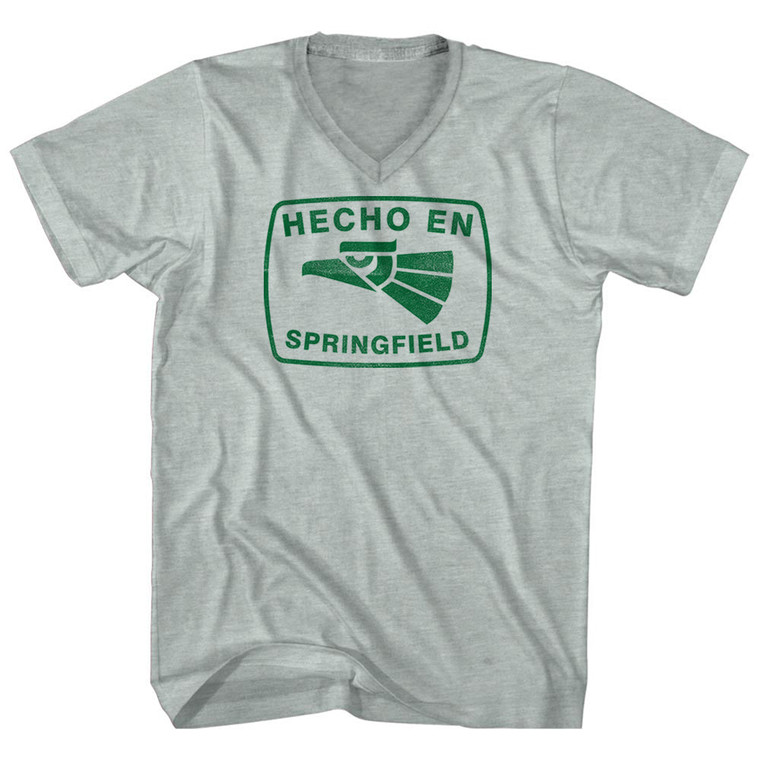 Hecho En Springfield Eagle Adult Tri-Blend V-neck T-shirt - Athletic Cool Grey