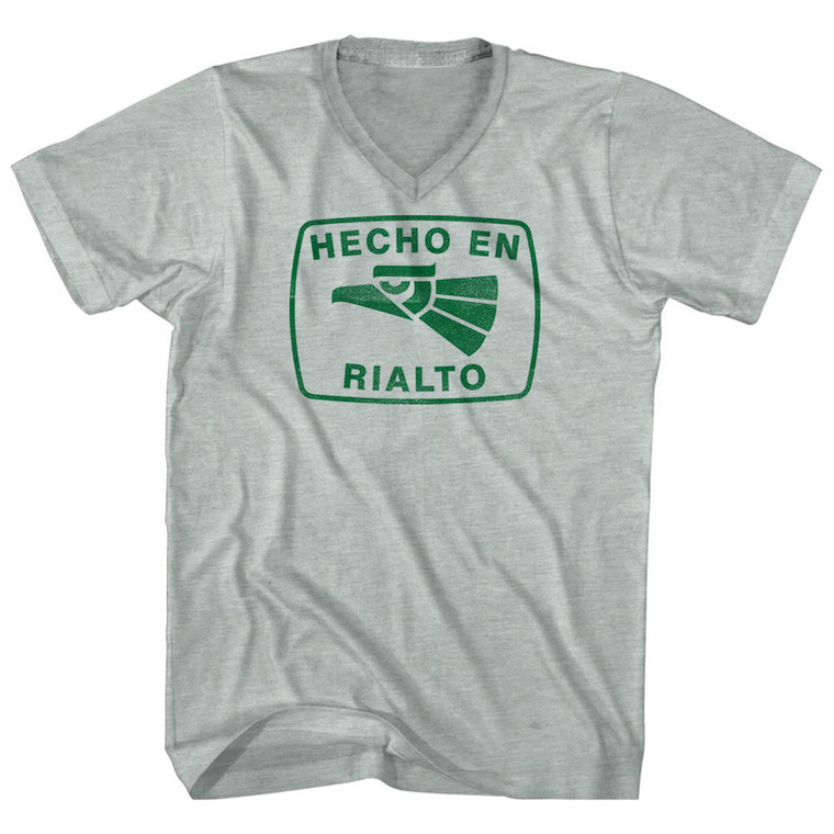 Hecho En Rialto Eagle Adult Tri-Blend V-neck T-shirt - Athletic Cool Grey